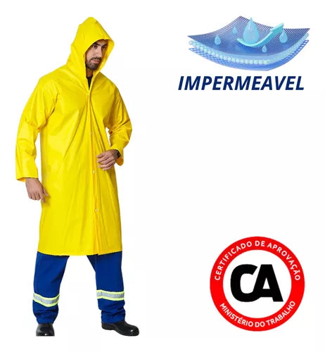 Capa De Chuva Amarela Impermeável PVC Forrado Com Capuz - CA 28449