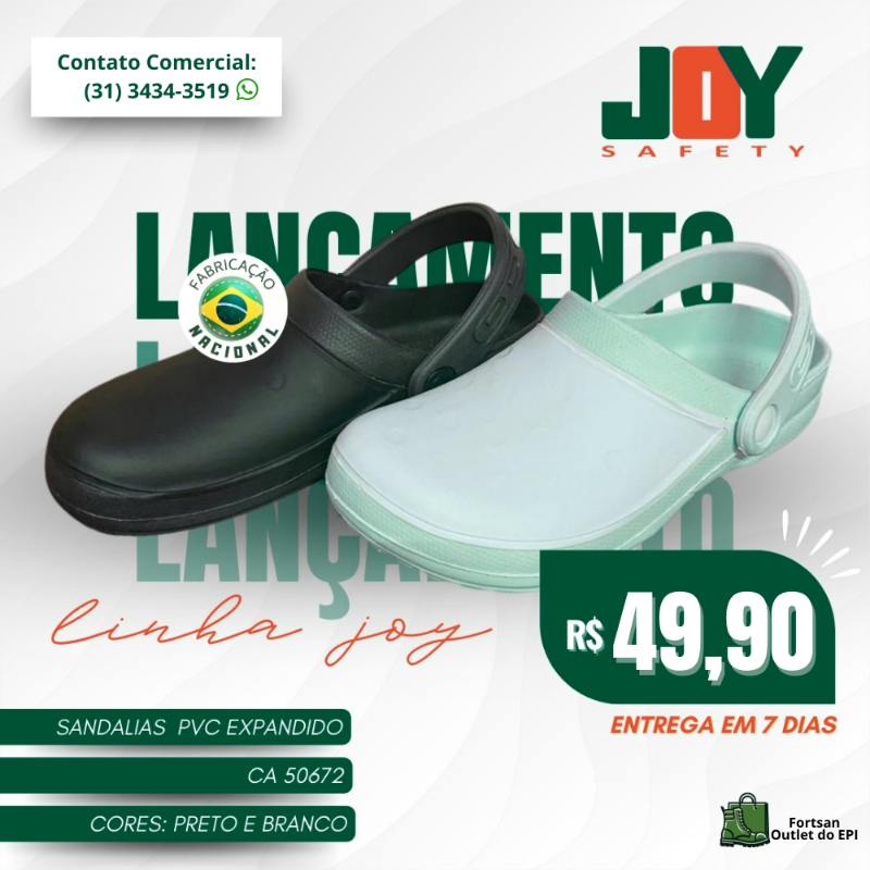 CALÇADO PROFISSIONAL ANTIDERRAPANTE SANDALIA EM PVC EXPANDIDO TIPO CROC PRETO - CA 50672 JOY