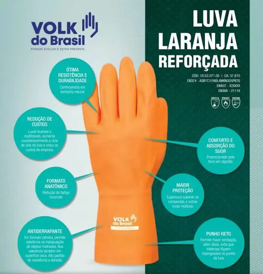 Luva Látex Laranja Reforçada - VOLK CA 37815